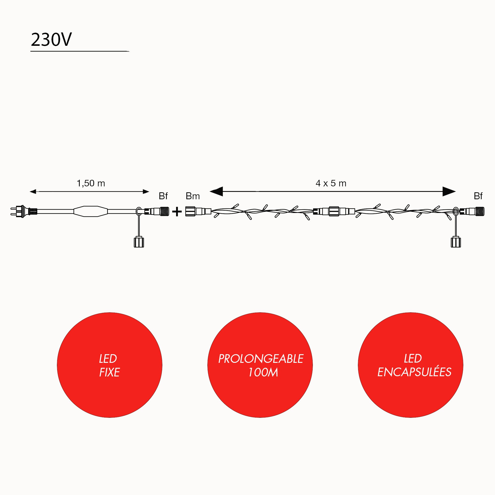 Guirlande fixe L20m - 230V
